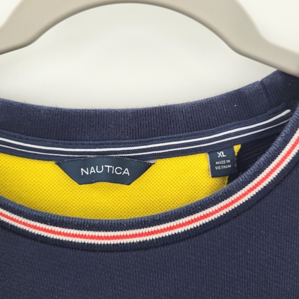 NAUTICA Mens Lakeside Marina Color Block Crewneck Sweatshirt Navy Red Vintage XL - Picture 3 of 9